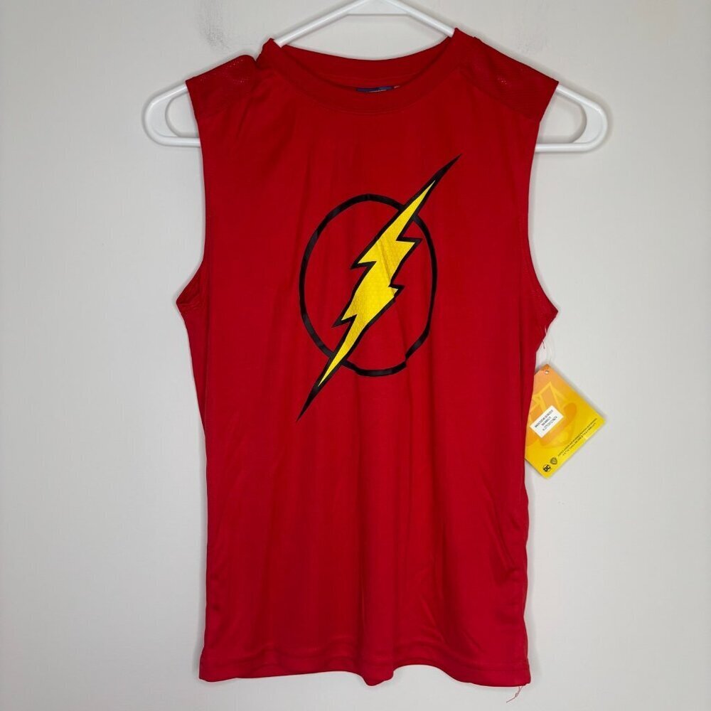 JUSTICE LEAGUE NEW Sleeveless Top Boys L 10/12 Red Lightning Textured